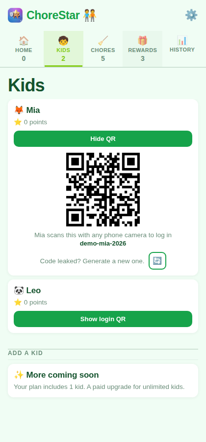 Kid login QR code