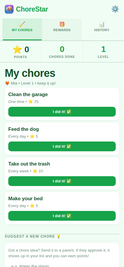 Kid chores view