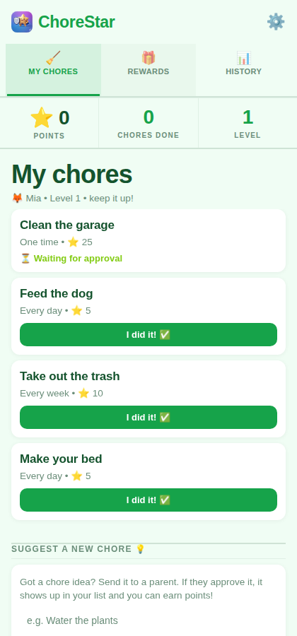 Kid suggesting a new chore